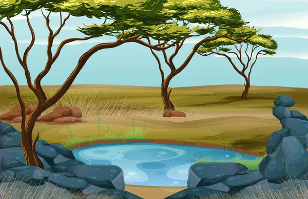 Szene mit kleinem Teich auf dem Feld — Stockvektor