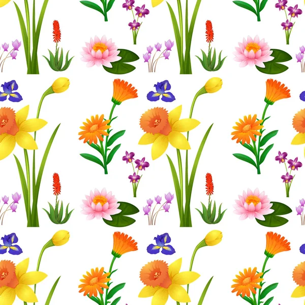 Seamless background design with wild flowers Stock Illustration