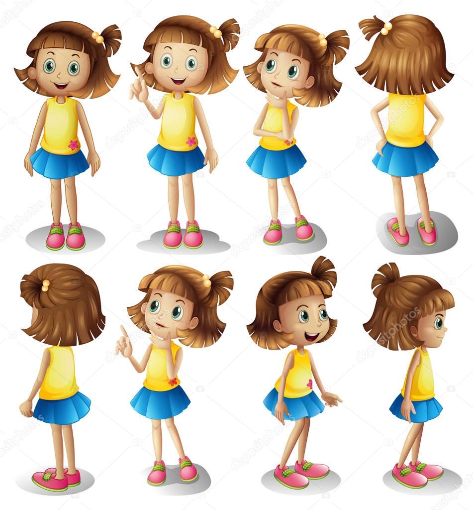 Girl character in different positions