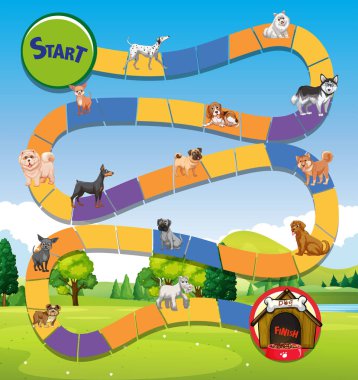 Birçok sevimli köpek park ile oyun şablonu