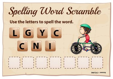 Word scramble oyun şablonu bisiklet ile yazım denetimi