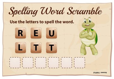 Word scramble kelime kaplumbağa için yazım denetimi