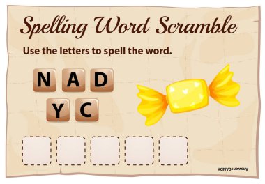 Word scramble oyun şablonu word şeker ile yazım denetimi