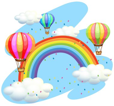 Gökkuşağının üstünde uçan balonlar