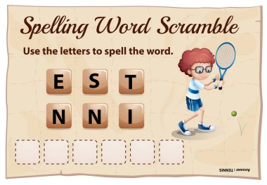 Word scramble oyun şablonu ile tenis yazım