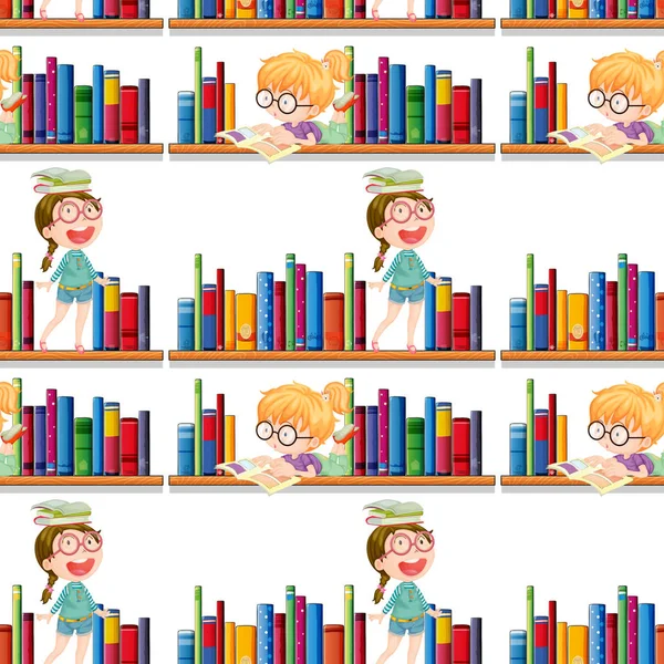 Seamless background design with kids and books — Stock Vector