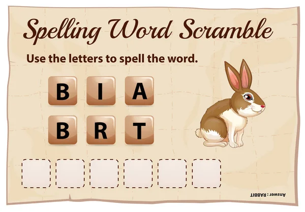 Word scramble oyun şablonu word tavşan ile yazım denetimi — Stok Vektör