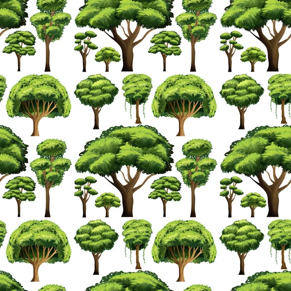 Бесшовный дизайн фона с различными типами деревьев — стоковый вектор
