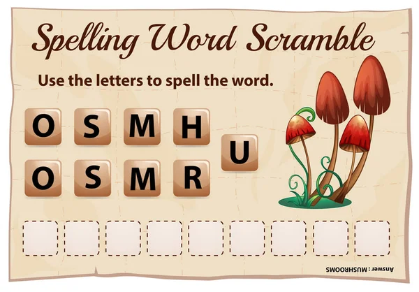 Spelling word scramble for word mushroom — Stock Vector