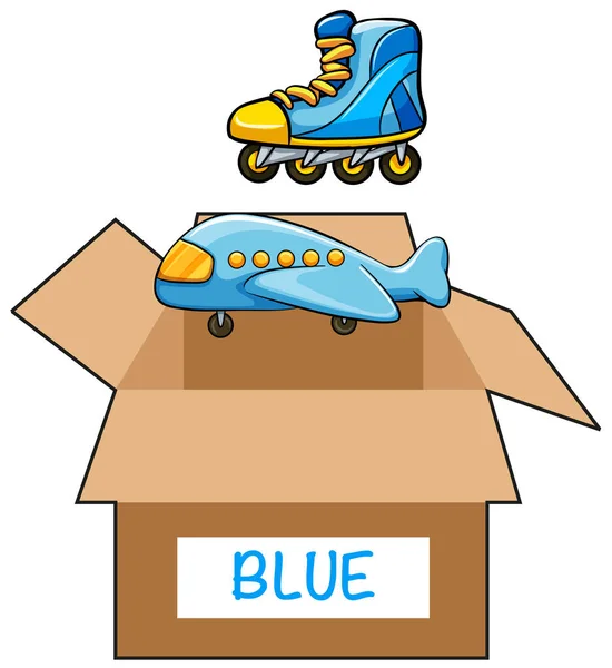Caja de cartón con etiqueta azul — Archivo Imágenes Vectoriales