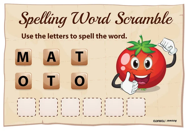 Ortografía palabra scramble para palabra tomate — Archivo Imágenes Vectoriales