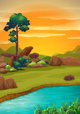 Gün batımında Nehri ile sahne