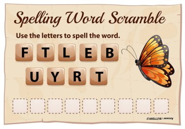 Word scramble oyun kelime kelebek için yazım denetimi
