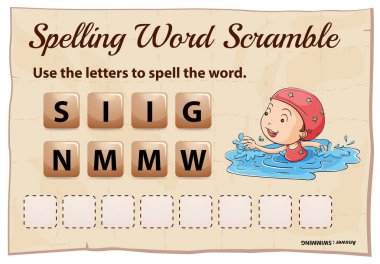 Yüzme word ile Word scramble oyunu yazım