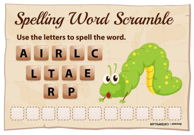 Caterpillar için yazım kapış oyun şablonu