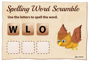 Yazım kelime scramble oyunu ile kelime baykuş