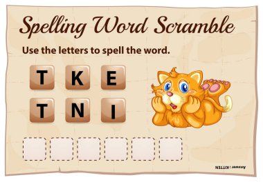 Word scramble şablonu word yavru kedi için yazım denetimi