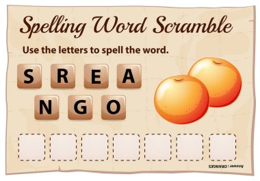 Word ile Word scramble oyun portakal yazım