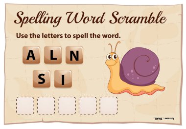 Word scramble oyun şablonu salyangoz için yazım denetimi