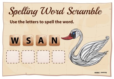 Word scramble şablonu word kuğu ile yazım denetimi
