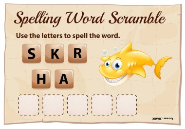 Word scramble oyun şablonu köpekbalığı için yazım denetimi