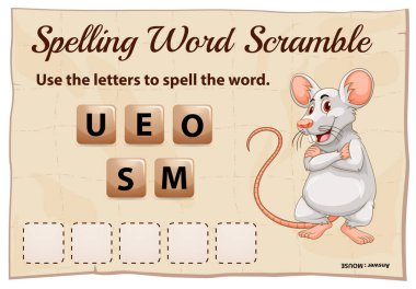 Word scramble oyun şablonu fare için yazım denetimi