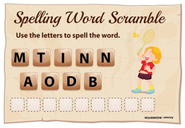 Yazım kelime scramble oyunu ile kelime badminton