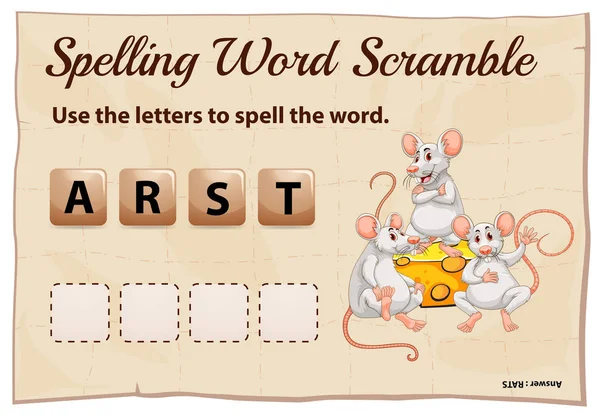 Jogo de palavras ortográficas scramble com ratos palavra —  Vetores de Stock