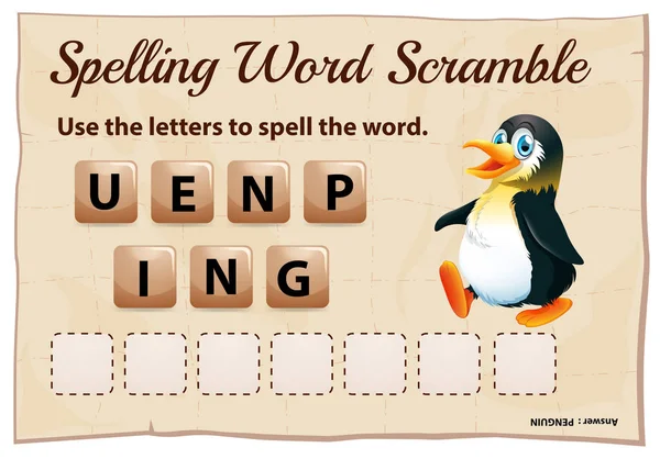 Yazım kelime scramble oyunu kelime penguen ile — Stok Vektör