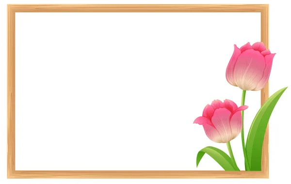 Border template with pink tulip flowers — Stock Vector