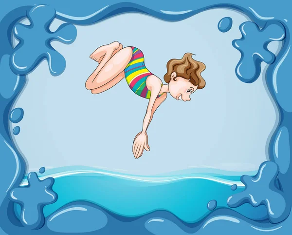 Frame ontwerp met meisje duiken in water — Stockvector