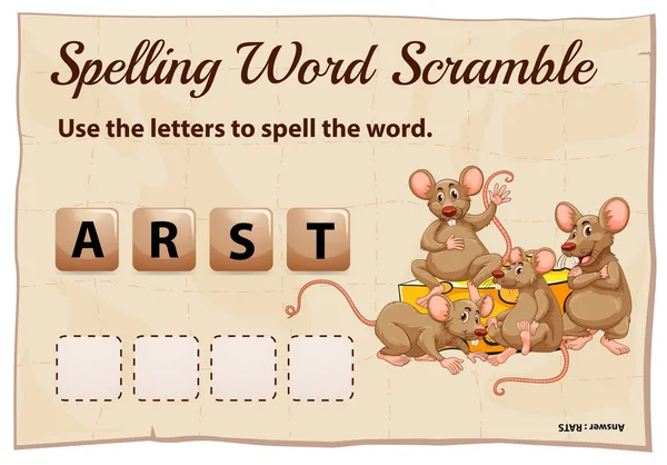 Jogo de palavras ortográficas para ratos de palavra —  Vetores de Stock