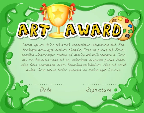 Шаблон сертификата с трофеем на зеленом фоне — стоковый вектор