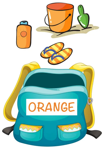 Backpack with orange items — Stock Vector