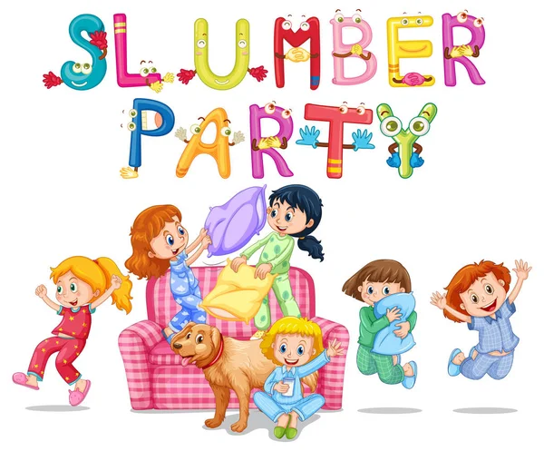 Slumber party z dziewczyny w piżamie w domu — Wektor stockowy