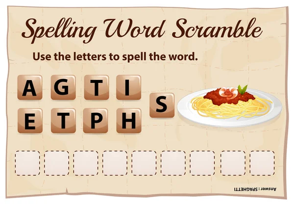 Yazım word scramble şablonu word spagetti ile — Stok Vektör