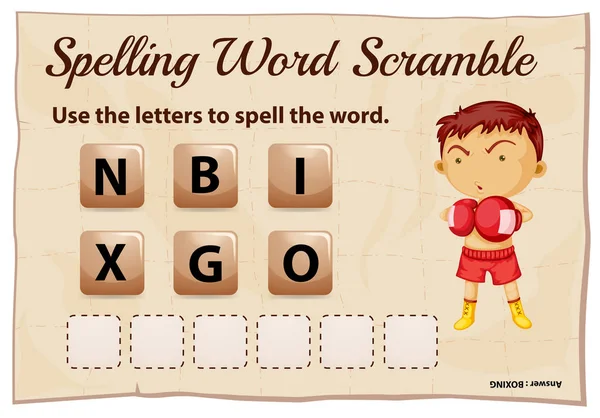 Word scramble şablonu word boks için yazım denetimi — Stok Vektör