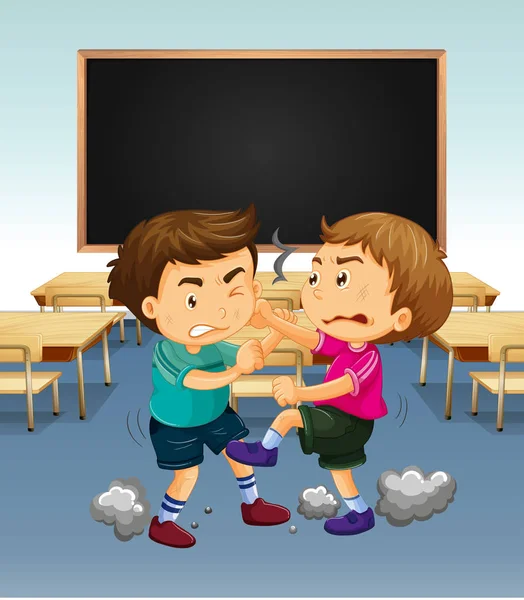 Scène de classe avec des garçons se battant — Image vectorielle