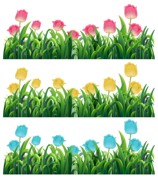 Coloridas flores de tulipán en el jardín — Vector de stock