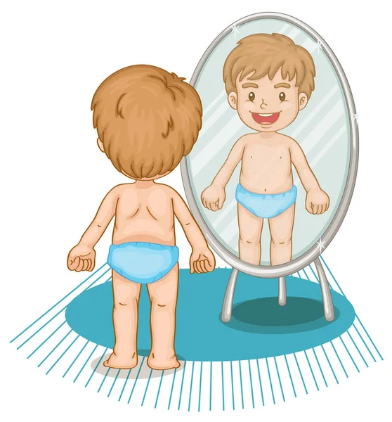 Kleiner Junge blickt in den Spiegel — Stockvektor