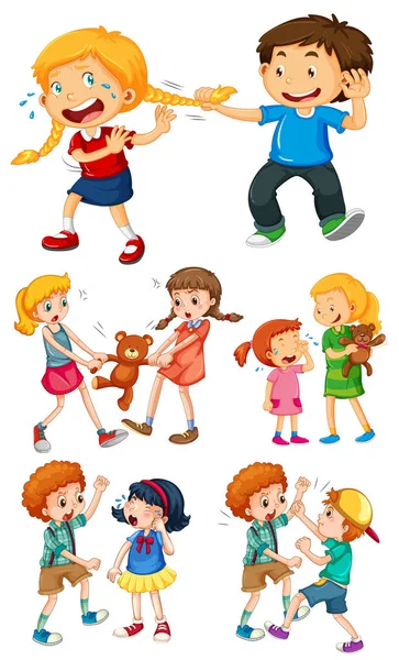 Niños grandes peleando con niños pequeños — Vector de stock