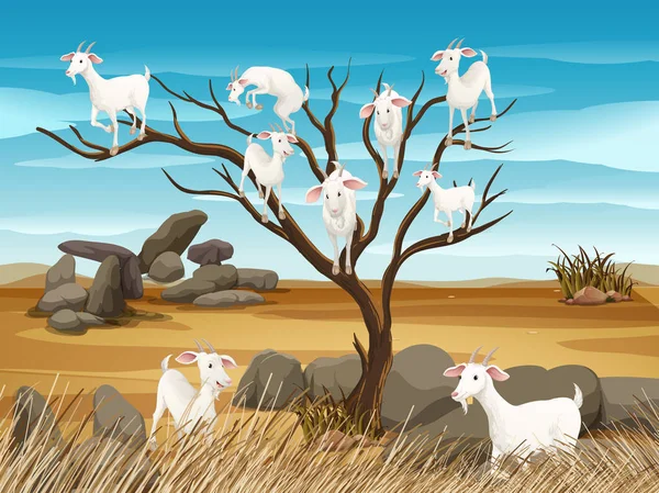 Muitas cabras na árvore — Vetor de Stock