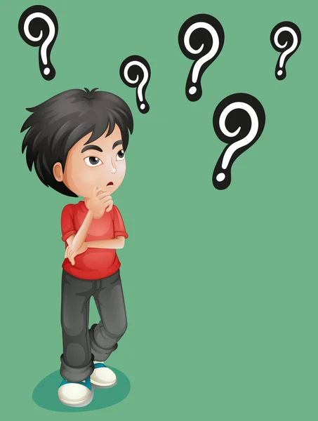 Boy with lots of question marks — Stock Vector