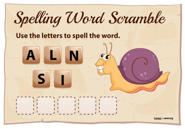 Ortografía palabra scramble juego con palabra caracol — Archivo Imágenes Vectoriales