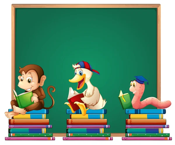 Brettschablone mit Tieren, die Bücher lesen — Stockvektor