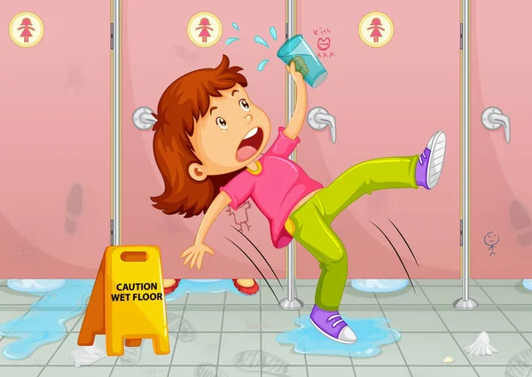 女の子のトイレの床の滑り — ストックベクタ