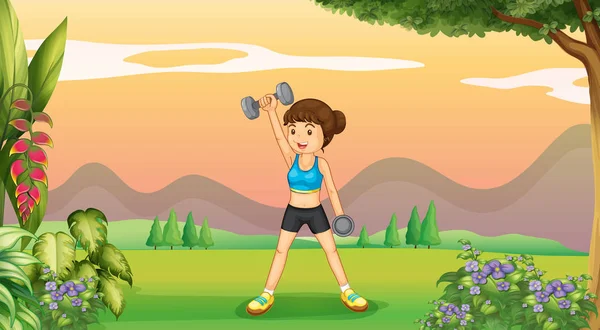 Vrouw doet Gewichtheffen in het park — Stockvector