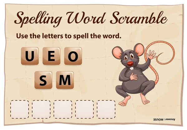 Yazım kelime scramble oyunu kelime fare ile — Stok Vektör