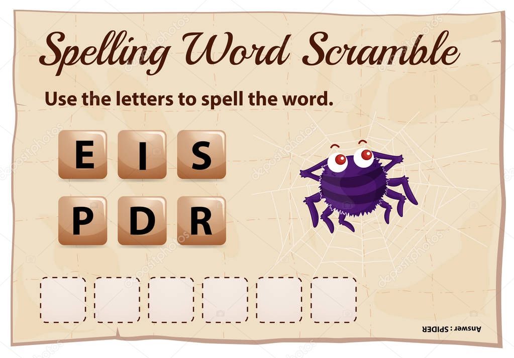 Spelling scramble game template for spider
