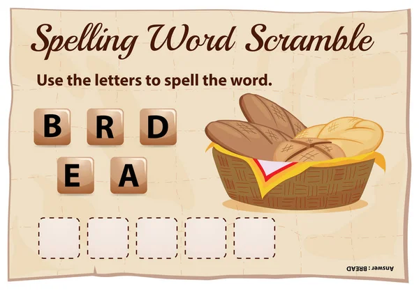 Ortografía palabra scramble juego con la palabra pan — Archivo Imágenes Vectoriales